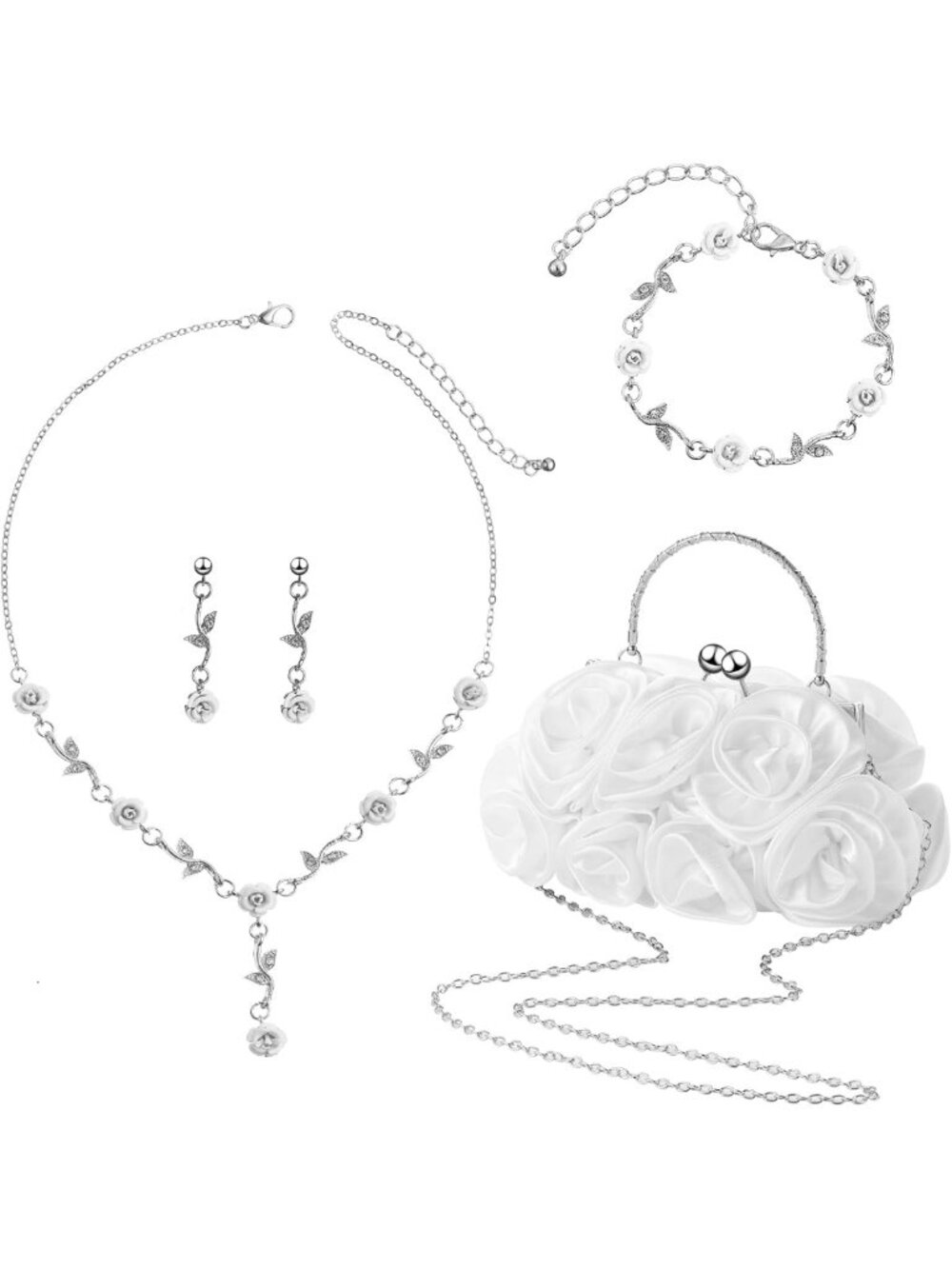 5-Piece Women's Rose Clutch Purse & Jewelry Set - Elegant Accessories for Any